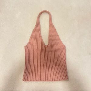 Pink Sweater Ribbed Halter Top Forever 21